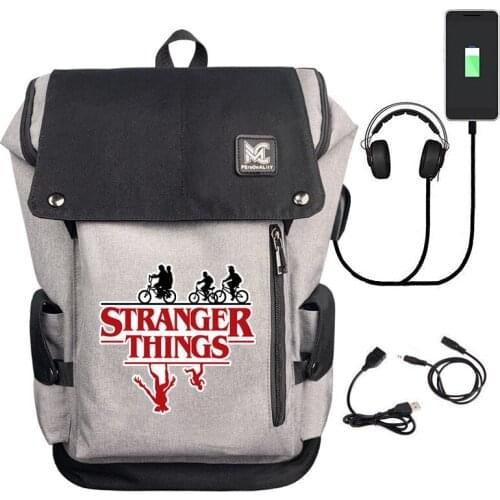 16" Stranger Things USB Backpack Bag Zipper Manager Casual Fan Girl Boys Computer Laptop School Students Anime Gifts