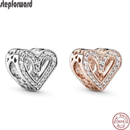 2020 New 925 Sterling Silver Charm Fit Bracelet CZ Paved Heart Beads For Jewelry Making Luxury Hollow Out Charms Best Gift