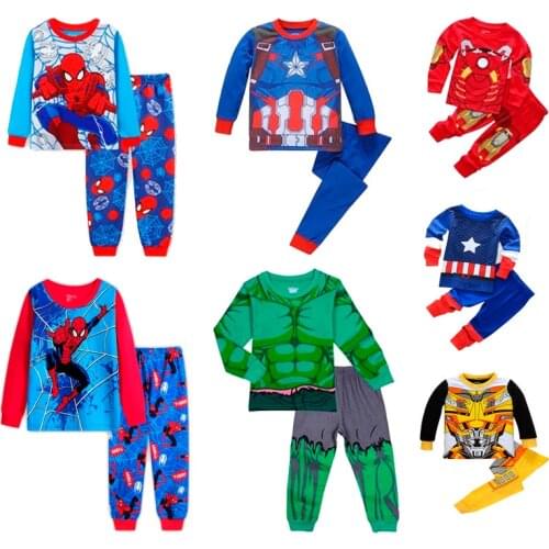 2021 Childrens Cartoon Set Kids Sleepers Boys Girls Cartoon Long Sleeve Pyjamas Sleepwear 2-7T