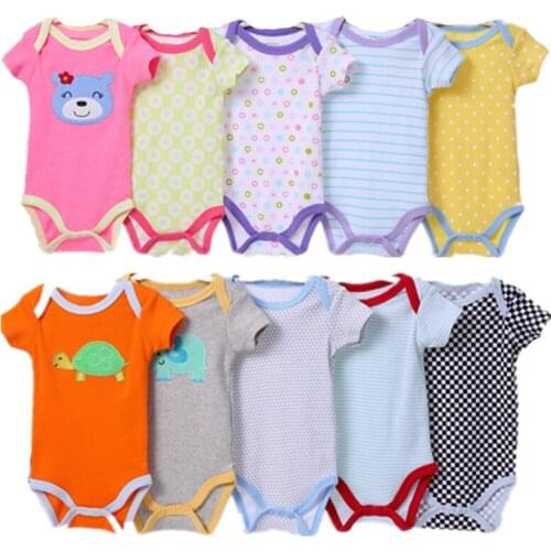 5 Pieces Newborn Bodysuit 3-24M Unisex Short Sleeve Baby Boys Girls Costume Free Neck Cotton Infant`s Clothes A025