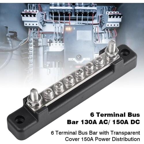 6 Terminal Bus Bar with Transparent Cover 150A Power Distribution for Car Boat Marine Caravan RV