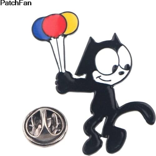 A2489 Patchfan kawaii black cat Zinc Charm Cartoon Pins para Shirt Coat Brooches Clothes backpack Accessory metal Jewelry Badges