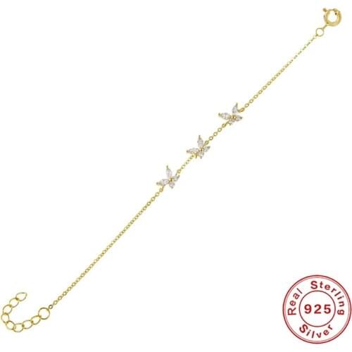 GS 925 Sterling Silver Trendy Cubic Zirconia Crystal Hot Butterfly Bracelet Luxury Gold Adjustable Bracelet For Women Girls