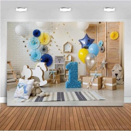 Balloons Decoration Home Photography Background Kids 1st Birthday Party Wood Horse Toys Backdrops For Photo Studio