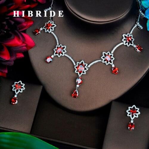 HIBRIDE Red AAA Cubic Zirconia Jewelry Sets For Women Fashion Necklace Set Wedding Dress Accessories Wholesale Price N-447
