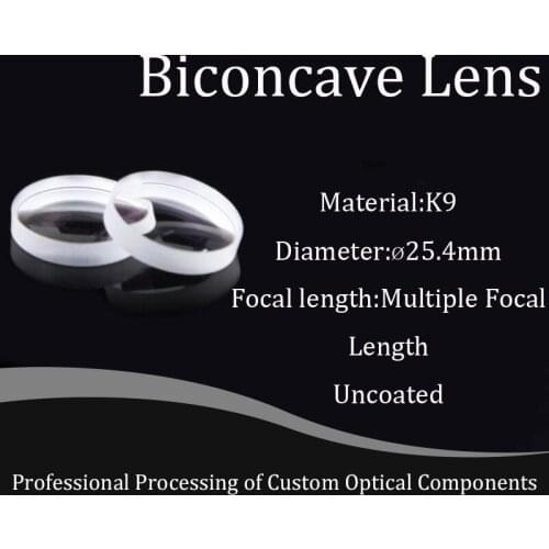 K9 Material Double Concave Lens Diameter 25.4mm Condenser Pure White Glass High Precision Focusing