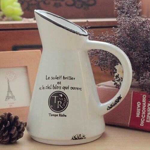 Zakka Vintage Mini Ceramic Milk Jug Vase Letters Vase Flower Pot 13 10 Cm Height Flower Arrangement Vase For Home Decoration