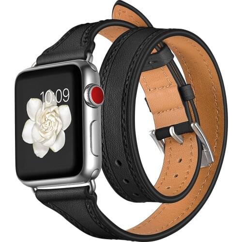 Leather Strap For Apple Watch Band 44mm 42mm 40mm 38mm Genuine Double Tour wristband Bracelet iwatch for apple series 6 SE 5 4 3