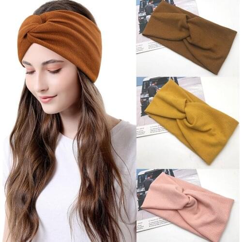 Cross Women Headband Solid Color Wide Turban Twist Knitted Cotton Hairband Hair Accessories Makeup Knotted Headwrap Baby Jewelry