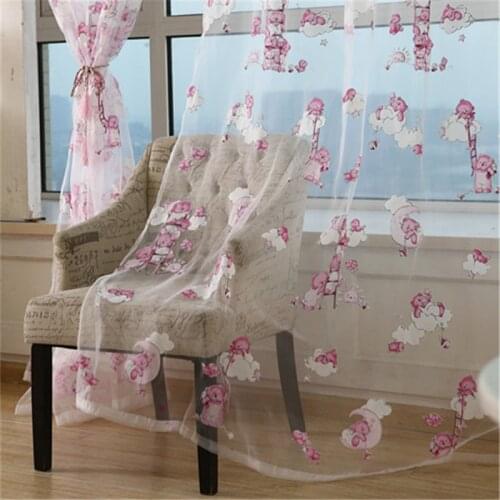 Lovely Beer Printed Sheer Curtains for Children Bedroom Kitchen Tulle Curtain Panels Window Screen Voile for Kids Room