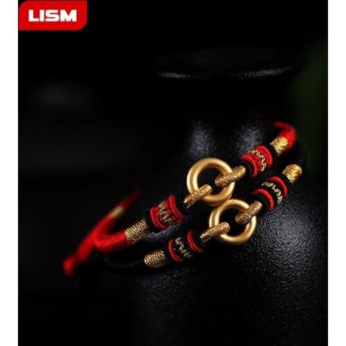 Lucky Red Rope Bracelets 999 Sterling Silver Gold Color Peace Buckle Knots Adjustable Charm Bracelet For Women Men