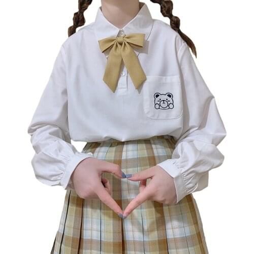 Harajuku Jk Fashion Kawaii Blouse Women Cute Bear Tops School Girls Japan Lolita White Collar Long Sleeve Cosplay Shirt Uniform