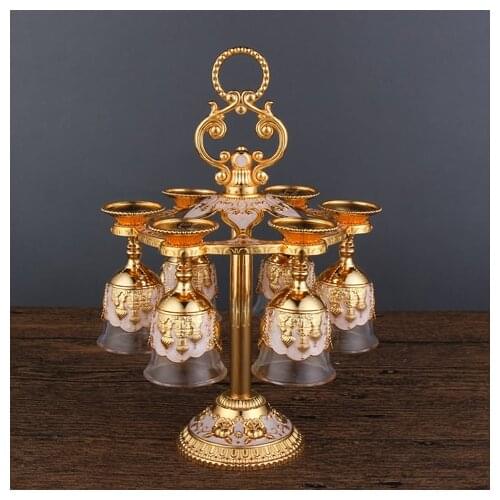 New arrival European Russian wine rack Metal Hanging Wine Cup Holder Gold /Silver Fashion Rack with 6pcs cups