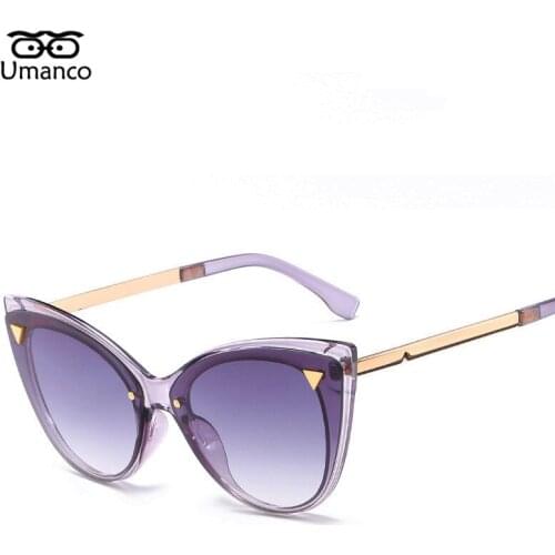 Umanco Trendy Triangle Mirror Cat Eye Women Sunglasses Big Oversized Eyewear Ocean Lens Dazzling Gradient Glasses Vintage UV400