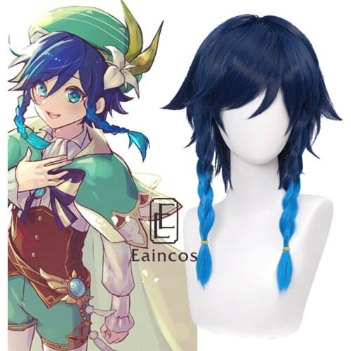 Venti Cosplay Wig Genshin Impact 48cm Short Hair Anime Cosplay Halloween Heat Resistant Synthetic Wigs