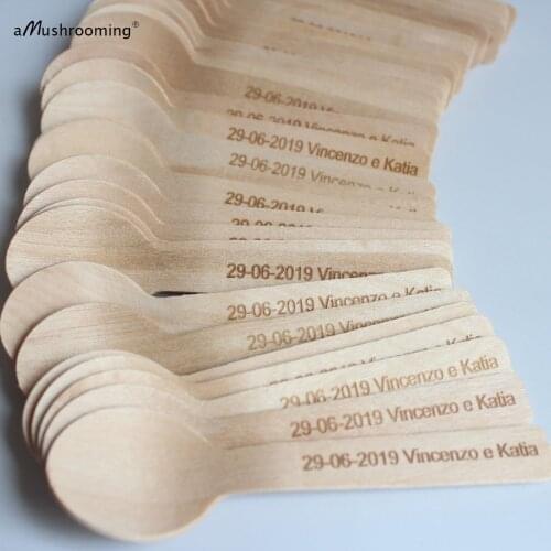 Personalized Mini Wooden Spoons Engrave Name Date for Wedding DIY decoration Lot of 100 Custom Mini Spoons Ice Cream Spoons