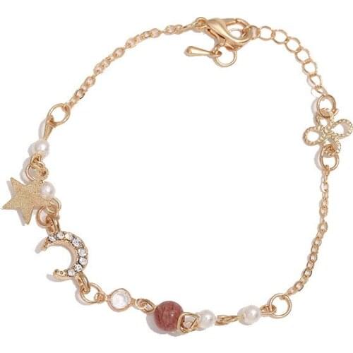 Gold Plated Half Moon Bracelet Lady Star Moon Bracelet Elegant Girl Summer Leisure Party Jewelry Valentines Day Gift