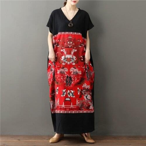 Plus Size Vintage Dresses Summer 2021 New Chinese Style Women Summer Beach Boho Maxi Dress Ladies Cotton Linen Vestidos 11530