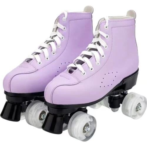 Roller Skates Double Line Skates Women Men Adult Two Line Skating Shoes with purple green PU 4 Wheels Training