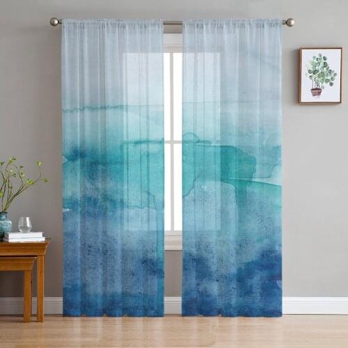 Luxury Tulle Curtains Watercolor Gradient Living Room Kitchen Chiffon Curtain Youth Bedroom Sheer Floor Valance Curtain