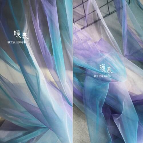 Seven-color Gradual Rainbow Perspective Fashion Skirt Background Designer Tulle Mesh Fabric