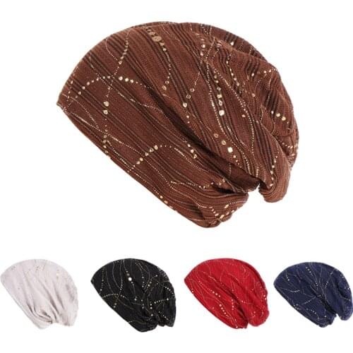 New Fashion Thin Lace Breathable Beanie Hats Female Cotton Gold Dot Casual Hat Baggy Skullies Beanies Slouchy Vintage Caps