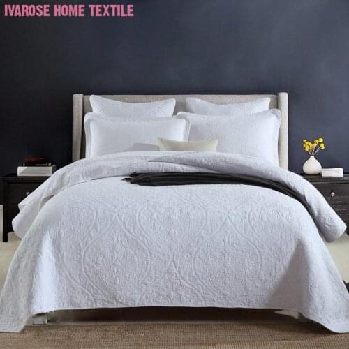 100%Cotton Quilted Bedspread Covelet with Pillow shams Full Queen size 3Pcs White Premium Bedspread Bed Cover Quilt set