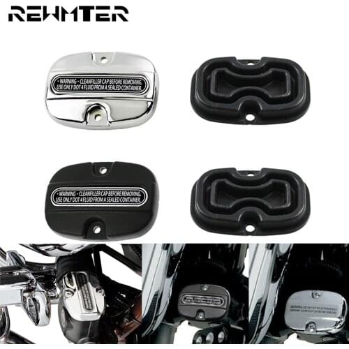 Motorcycle Black/Chrome Rear Brake Reservoir Master Cylinder Covers Gasket Rubber For Harley Touring 08-18 FLHR Street Glide