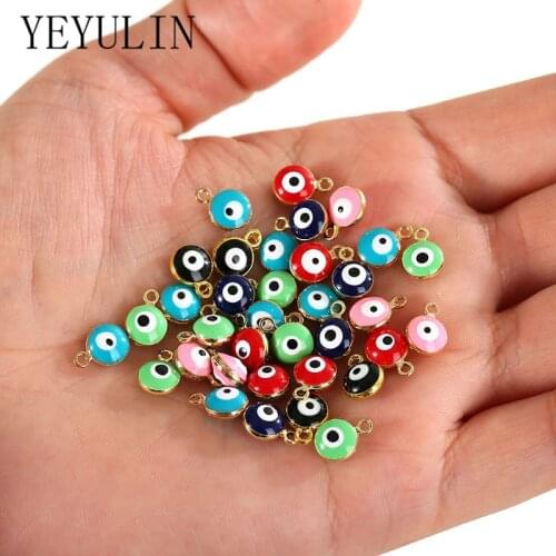 10Pcs/lot Enamel Lucky Eye Evil Eye Circle Charms Gold Tone Charm Pendant Beads For Unisex DIY Bracelet Jewelry Accessories