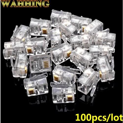 100pcs 4 Pin RJ11 6P4C Crystal Plug Connector Adapter Telephone Cable RJ11 cat3 4Pin Plugs Connector Adapter Socket HY849