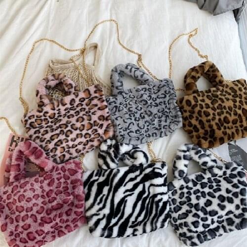 2020 Fashion Shoulder Bag Stylish Leopard/Spots/Zebra Stripe Print Plush Handbag Messenger Pack Satchel for Women Ladies