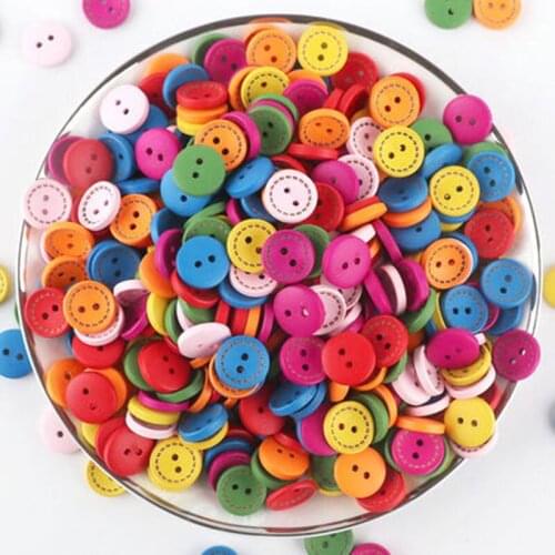 30 Pcs 15mm Wooden Buttons Circular with Sotted Lines 2 Holes Round Random Multicolor Sewing Sweaters Needlework Ornament DIY