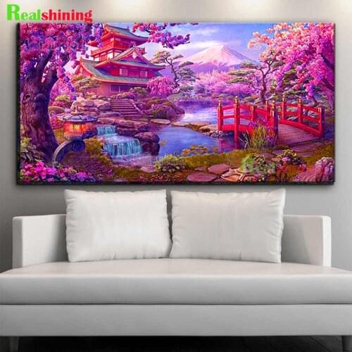 Large size diy 5D diamond painting Japan Mt Fuji full drill Cherry blossom Temple diamond embroidery mosaic cross stitch N1871