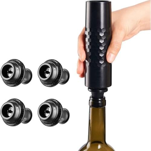 Wine Stoppers Automatic Wine Saver Vacuum Pump with 4 Reusable Wine Bottle Stoppers Sealer Keeps Wine Fresh up to 7 Days