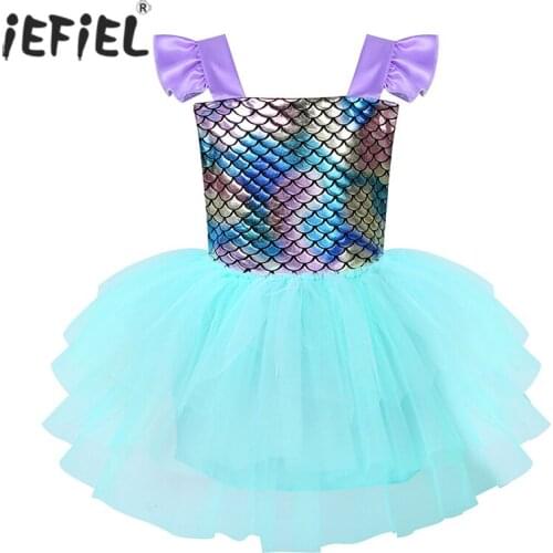 Shiny Light Purple Baby Girls Mermaid Costume Toddlers Halloween Cosplay Christmas Princess Birthday Party Mesh Dresses