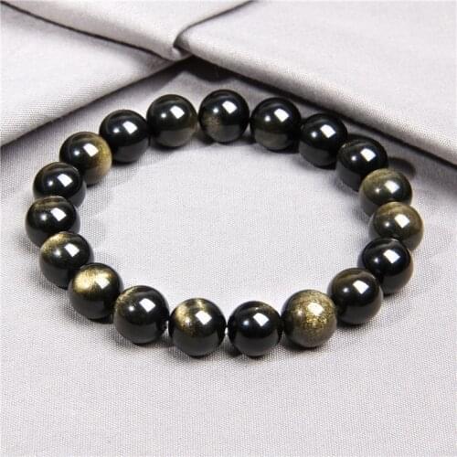 Gold Obsidian Bracelet Men Black Natural Stone Beaded Women Men Braslet For Male Yoga Hand Jewelry Accessories Wristband
