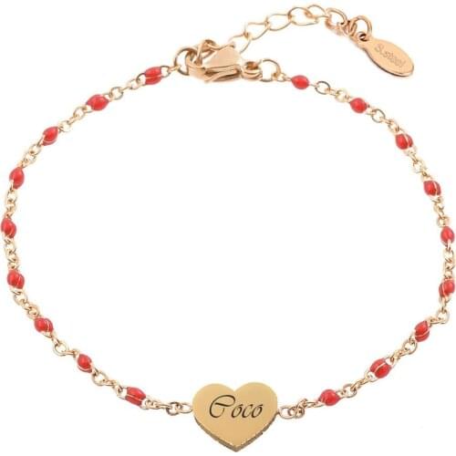 Customized Red Drip Beads Bracelets Engrave Name Bracelet Stainless Steel Beads Adjustable Bangles For Best Friend Birthday Gift