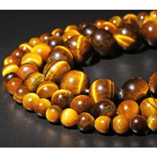 Hot Sale Natural Stone Beads Yellow Tiger Eye Beads Round smooth Loose spacer Beads stone Bead For Jewelry Making 15.5" 6 8 mm