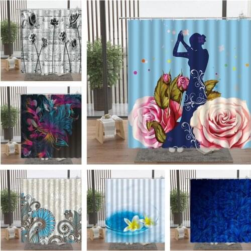 Flower Green Plant Shower Curtain Colourful Lily Rose Girl Tree Leaf Butterfly Nation Printing Bathroom Accessories Set Decor