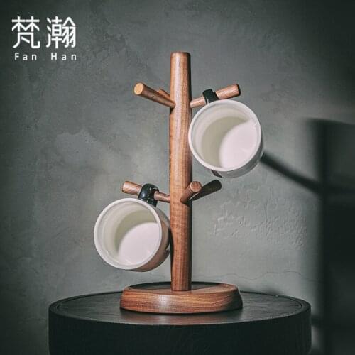 Wooden Cup Holder Household Coffee Mug Flower Tea Glass Desktop Storage Hanging Water Cup Rack Closet Organizer Storage Shelf