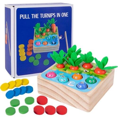 Baby Montessori Toys Wooden Block Set Pulling Carrot Ability Alpinia Shape Matching Size Cognition Educational Toy Gift Kid