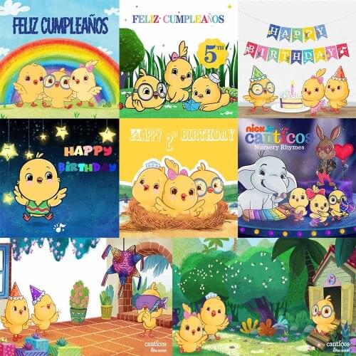 Woncol Little Chickies Photography Backdrop Kids Birthday Baby Shower Cartoon TV Photo Background Rainbow Vinyl Photo Booth Prop