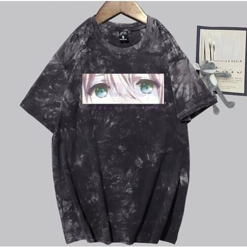 Harajuku Mens Tshirt Violet Evergard Printed Unisex Short Sleeve T Shirt Cool Cartoon Anime Eyes Tops