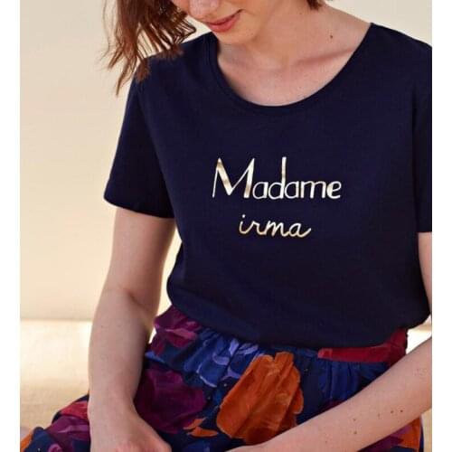 Gold letter print Tee- shirt French small fresh gilt letters bright color round collar short sleeved T - shirt