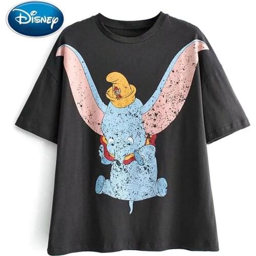 Disney Fashion Dumbo Elephant Mouse Cartoon Print T-Shirt O-Neck Pullover Short Sleeve Casual Sweet Stylish Women Tee Tops
