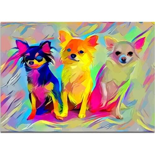 Canvas Painting Triple Chihuahua Posters and Prints Wall Art Picture for Living Room Decor No Frame