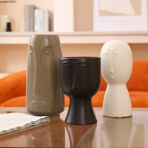 Abstract Ceramic Face Vase Flower Pot Flower Arrangement Potted Plant Living Room Decoration Art Countertop Head Vase Home Decor