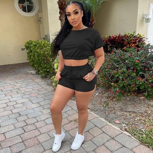 Caasual Neon Color Workout Two Pieces Set Womens Clothing Skinny Short Sleeve Crop Top+side Split Beach Short Clubwear Outfit