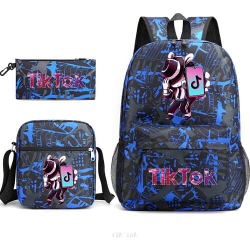 Tik Tok 3pcs Set Backpack Children Anime Cartoon School Bag Bookbag Men Women Travel bags Mochila Daily Rucksack