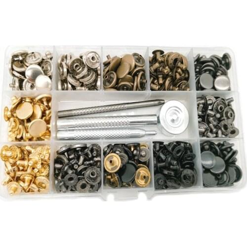 Leather Snap Fasteners Kit 12.5mm Metal Button Snaps Press Studs with 4 Installation Tools 6 Color Leather Snaps for Clothes